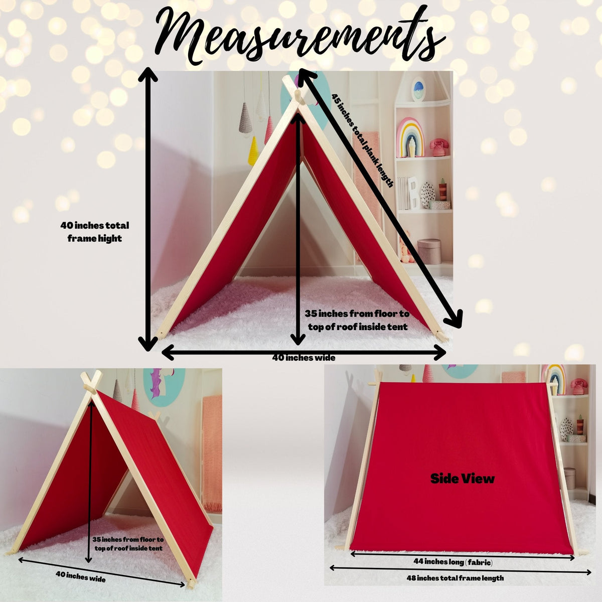 Kids A-Frame Sleepover Tents with Lights - Megan and Moss Co